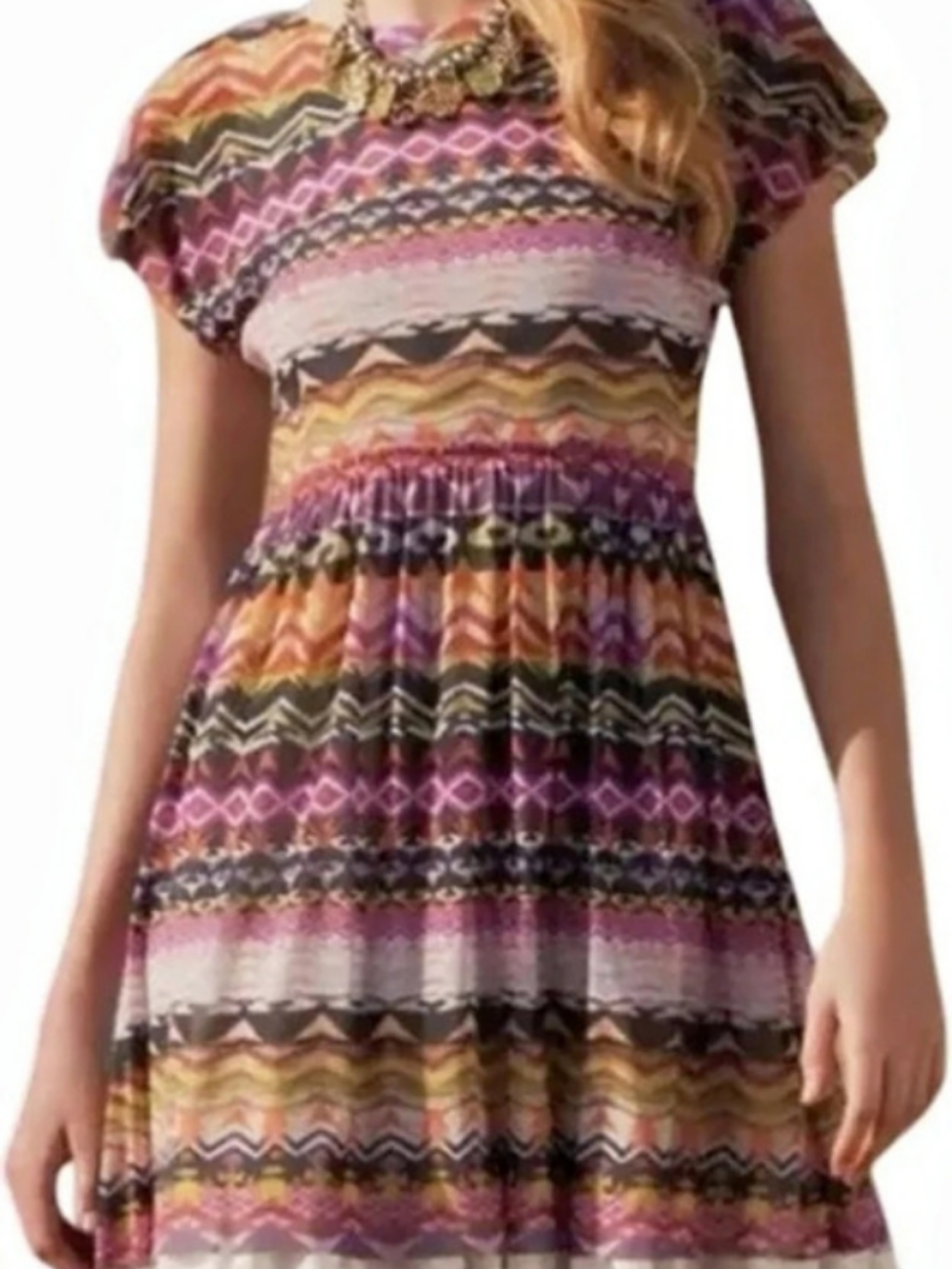 Anthropologie Weston Wear Caraz Aztec Cap Sleeve Ruffle Dress With Belt